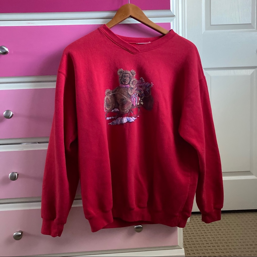 ❤️Red bear v-neck Christmas sweater